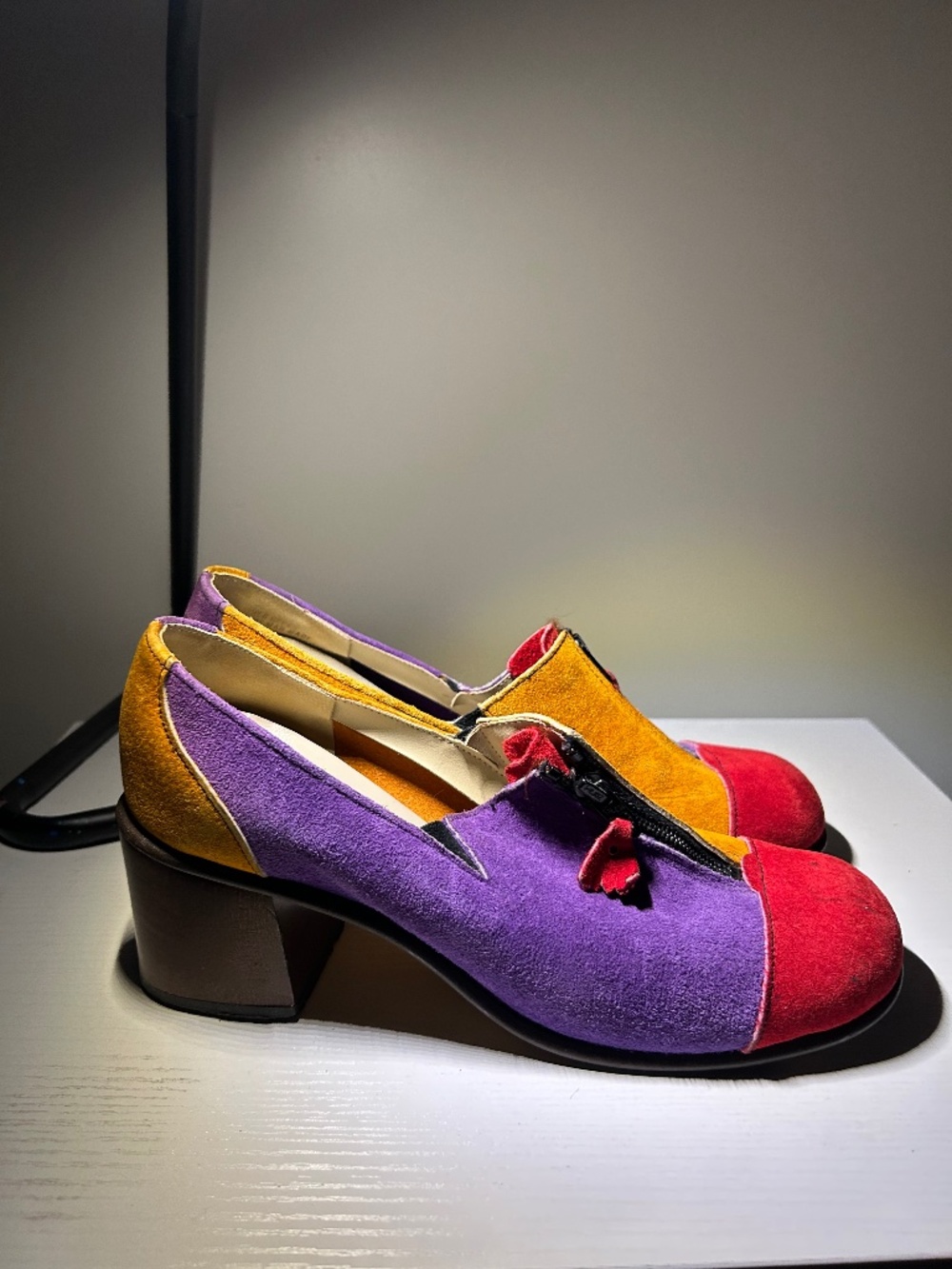 Vintage 60s color-block suede Connie go-go heels